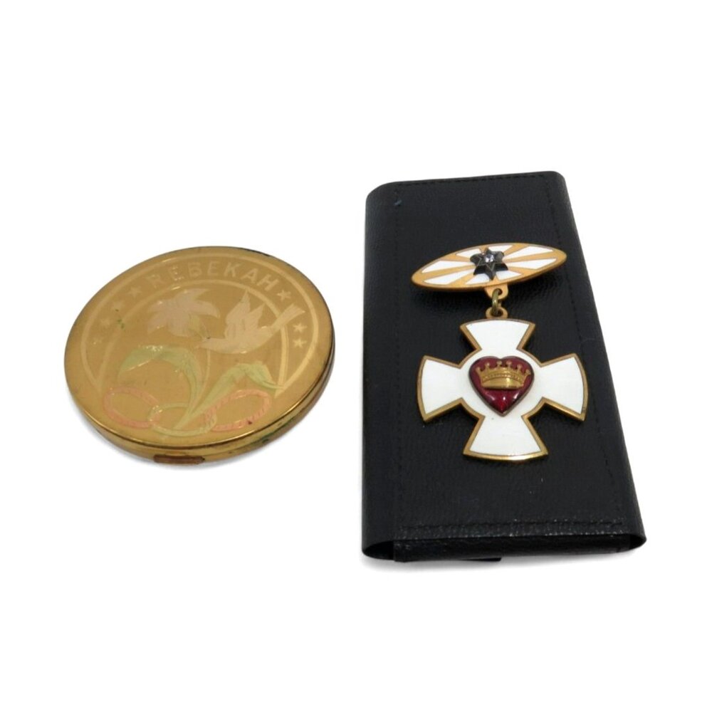 REBEKAH LODGE Ontario Compact And Medal Badge Set Vintage Canada